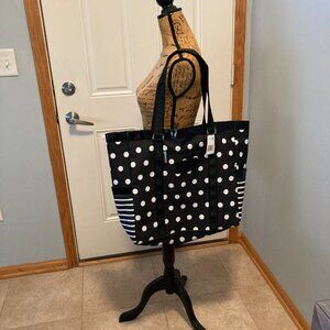 Von Maur XL Tote Black & White Polkadot NWT
